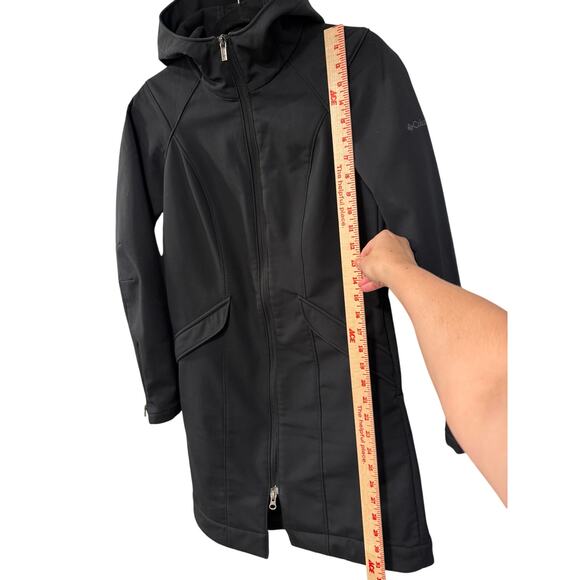 NEW! Columbia XS Soft Shell Hooded Rain Jacket $179 Waterproof Hiking Coat Black - Picture 5 of 6